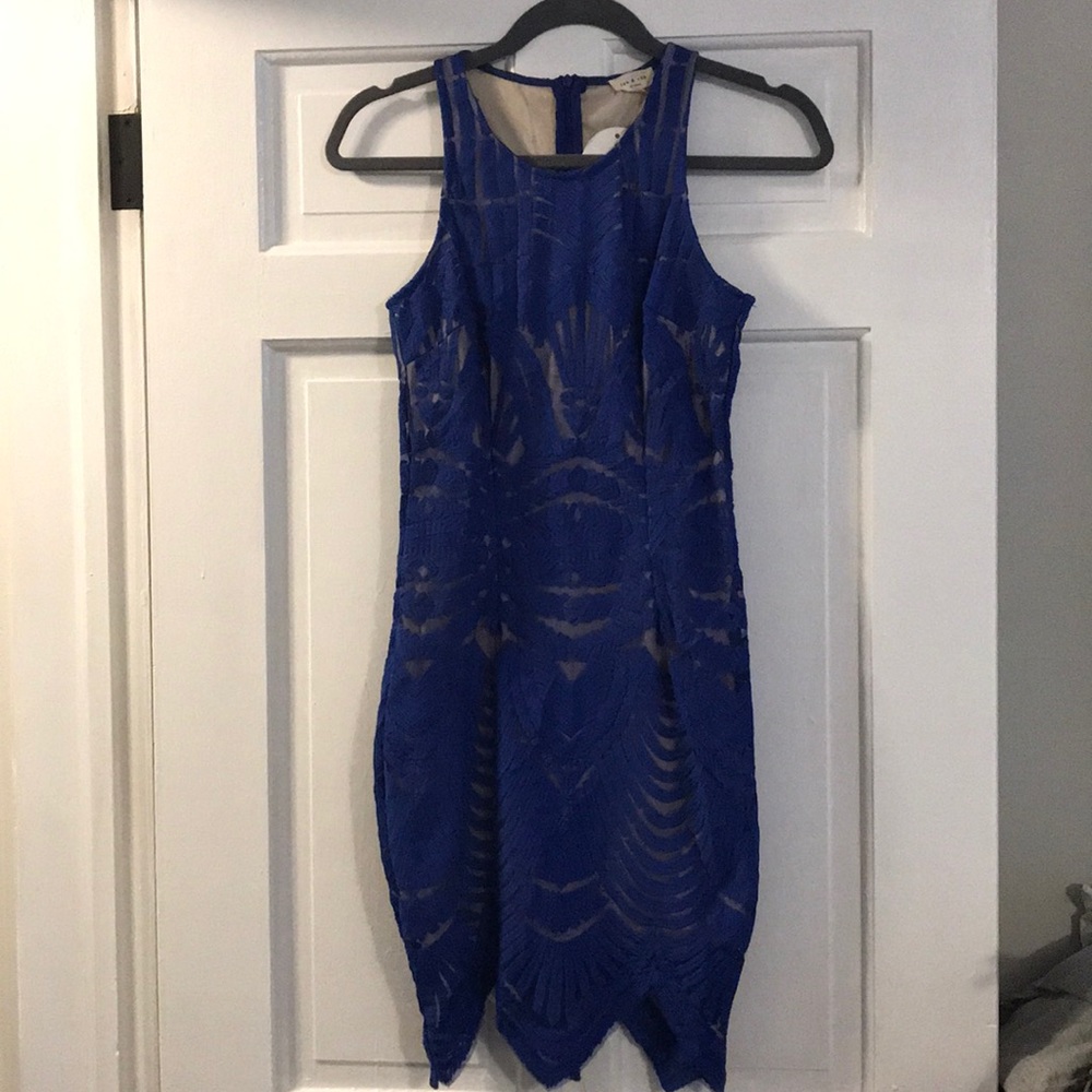 mini dress with royal blue and nude